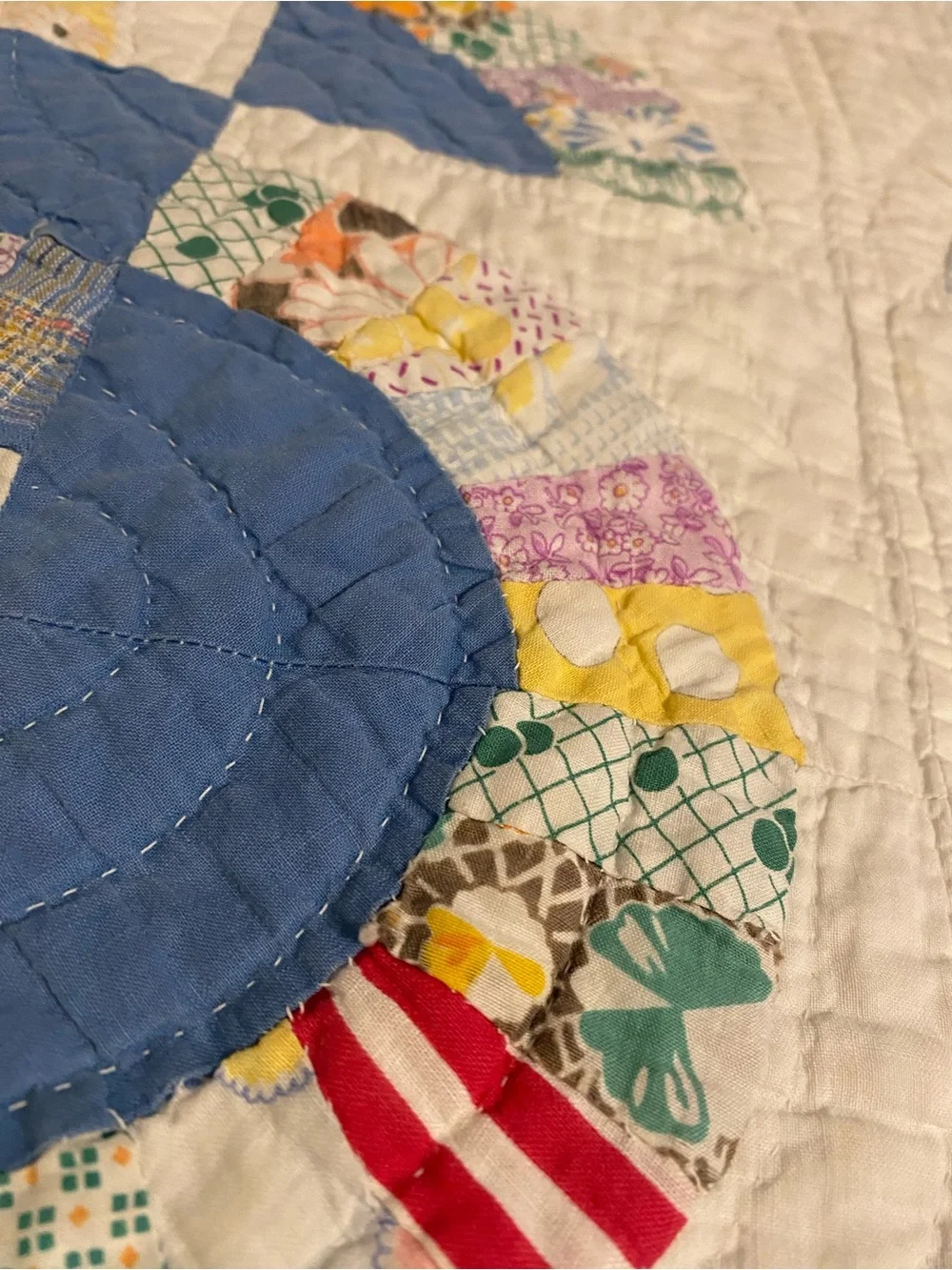 Vintage Feedsack Handmade Blue & White Mohawk’s Trail Quilt